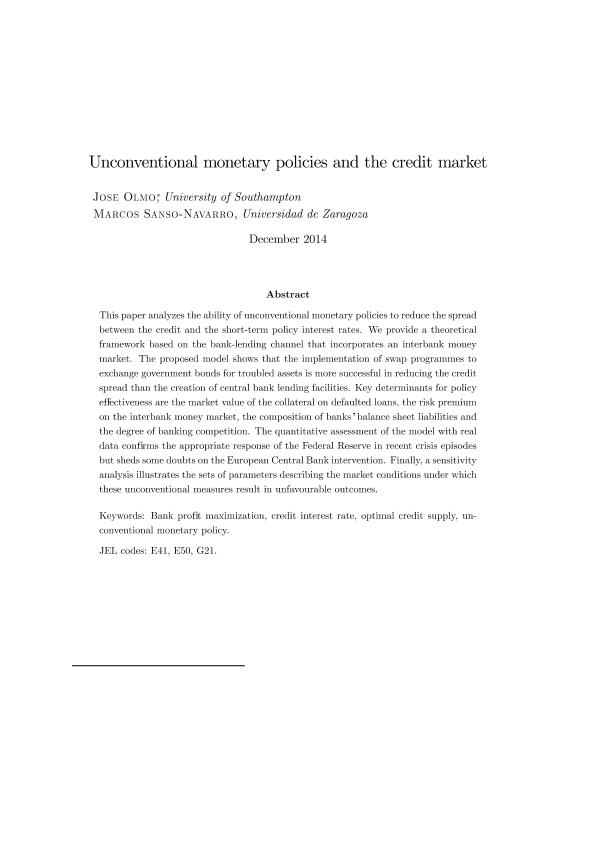Unconventional monetary policies and the credit market