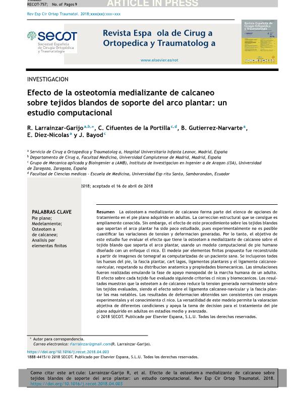 Efecto de la osteotomía medializante de calcáneo sobre tejidos blandos de soporte del arco plantar: un estudio computacional