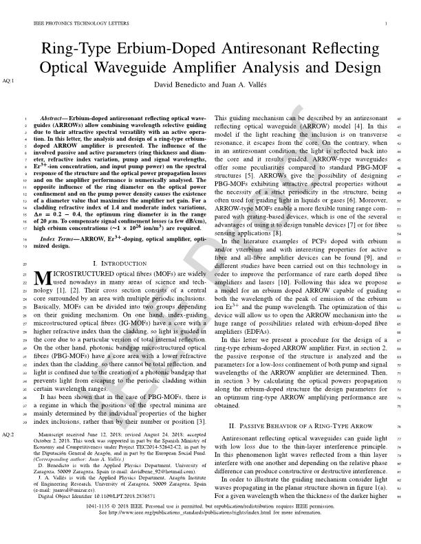 Ring-type erbium-doped antiresonant reflecting optical waveguide amplifier analysis and design