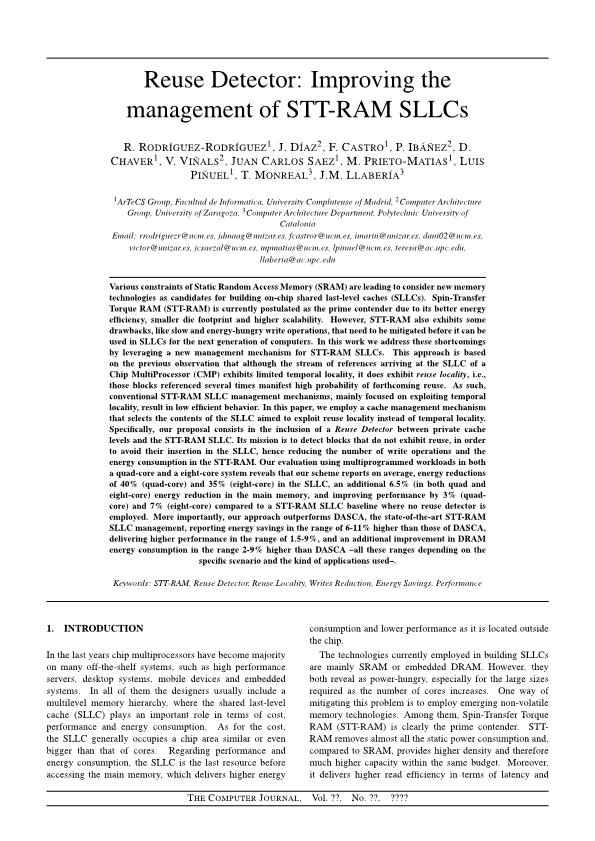 Reuse Detector: Improving the management of STT-RAM SLLCs