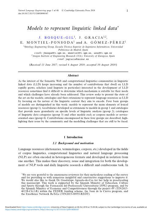 Models to represent linguistic linked data