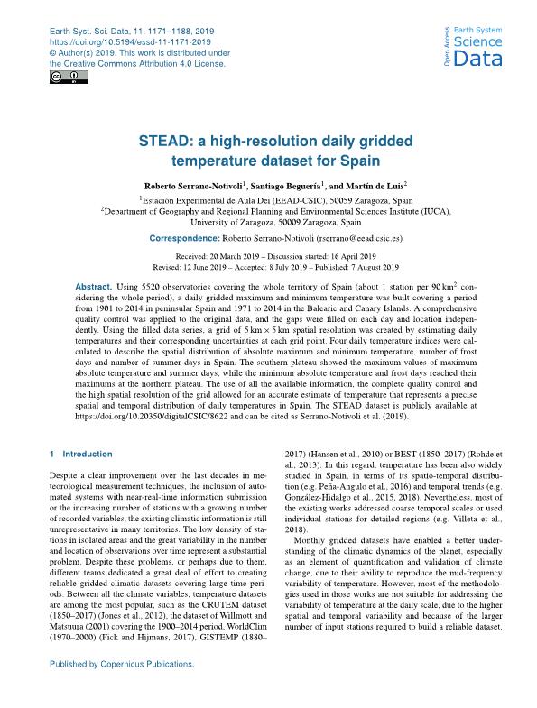 STEAD: a high-resolution daily gridded temperature dataset for Spain