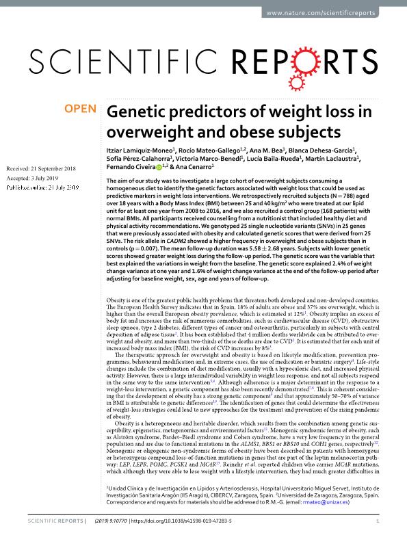 Genetic predictors of weight loss in overweight and obese subjects