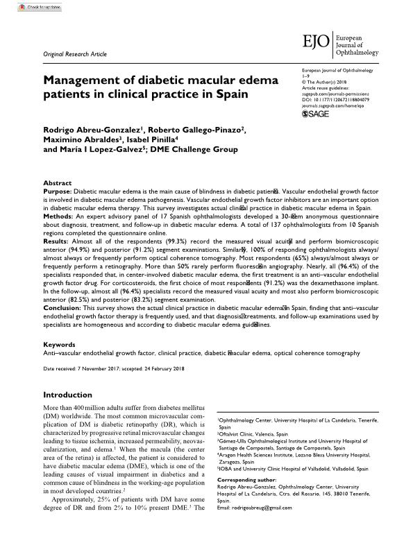 Management of diabetic macular edema patients in clinical practice in Spain