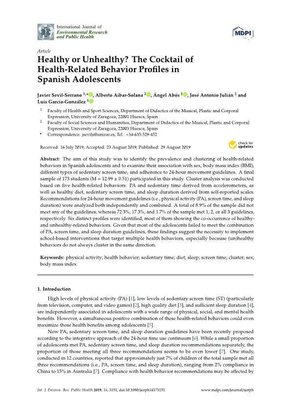 Healthy or unhealthy? The cocktail of health-related behavior profiles in spanish adolescents