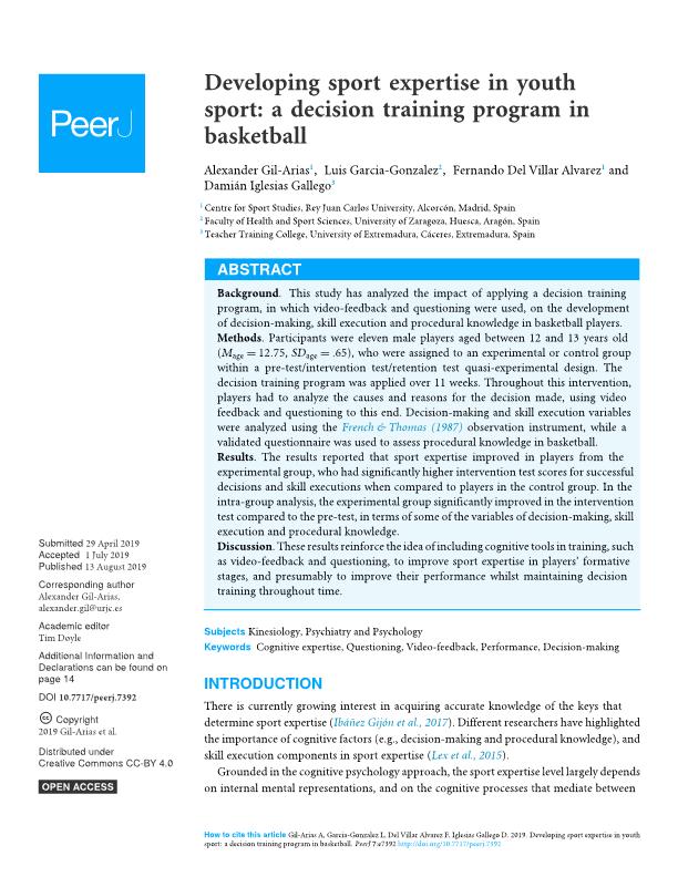 Developing sport expertise in youth sport: a decision training program in basketball