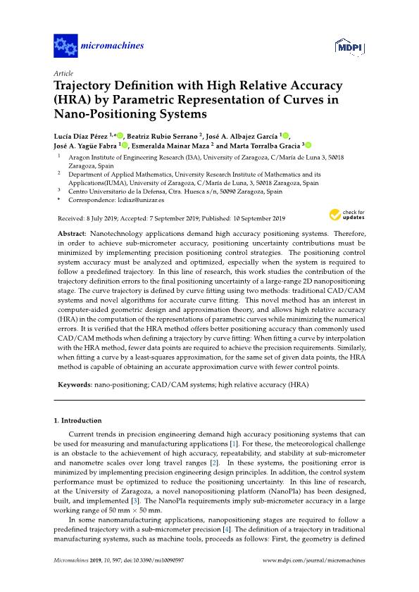 Trajectory definition with high relative accuracy (HRA) by parametric representation of curves in nano-positioning systems