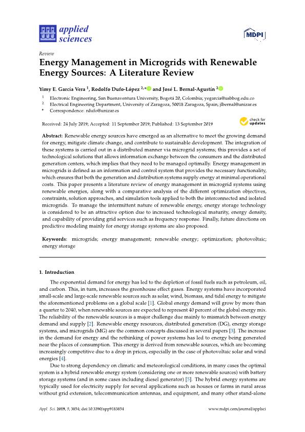 Energy management in microgrids with renewable energy sources: A literature review