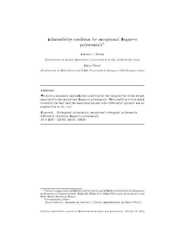 Admissibility condition for exceptional Laguerre polynomials
