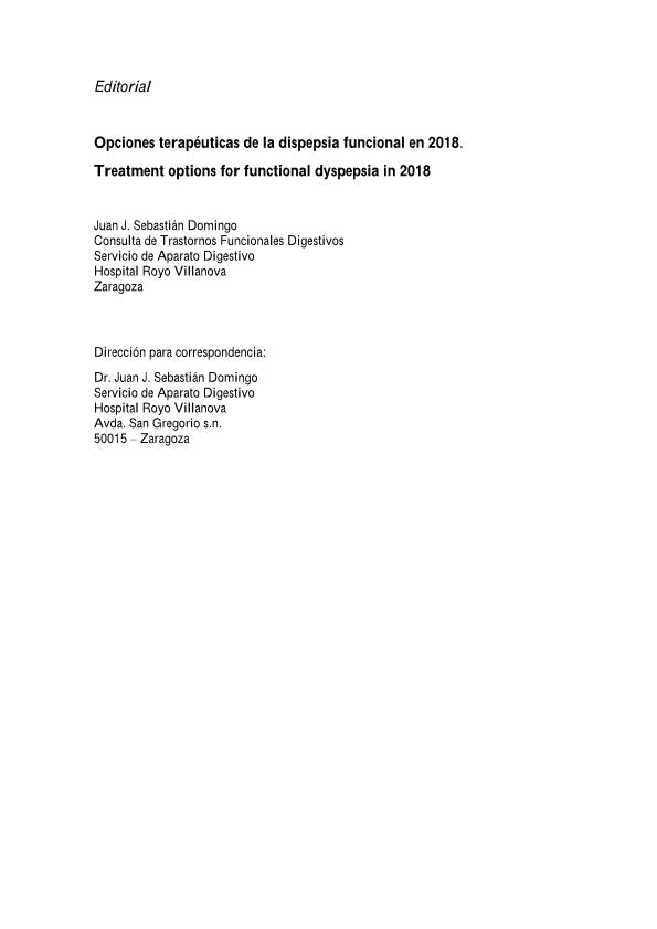 Opciones terapéuticas de la dispepsia funcional en 2018
