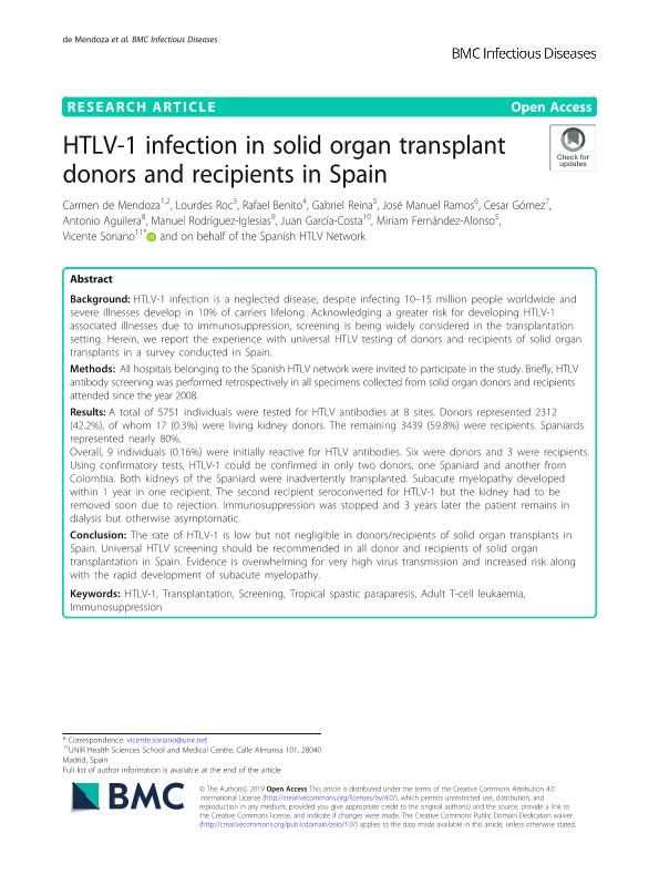 HTLV-1 infection in solid organ transplant donors and recipients in Spain