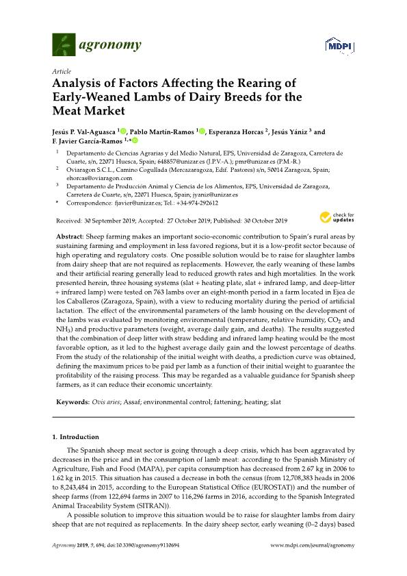 Analysis of factors affecting the rearing of early-weaned lambs of dairy breeds for the meat market