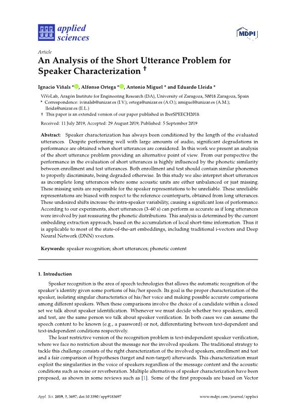 An analysis of the short utterance problem for speaker characterization