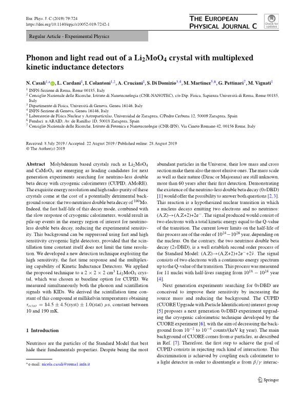 Phonon and light read out of a Li 2MoO 4 crystal with multiplexed kinetic inductance detectors