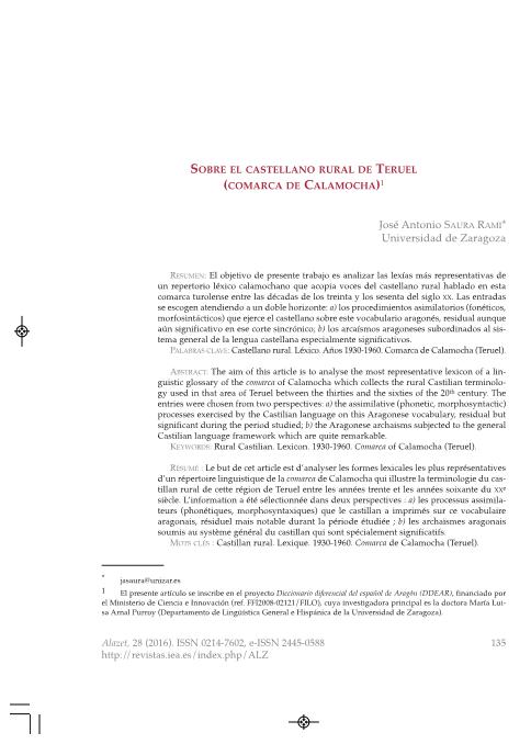 Sobre el casastellano rural de Teruel (comarca de Calamocha)