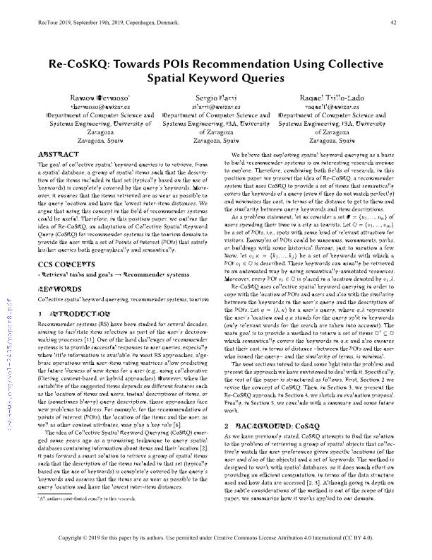 Re-CoSKQ: Towards POIS recommendation using collective spatial keyword queries