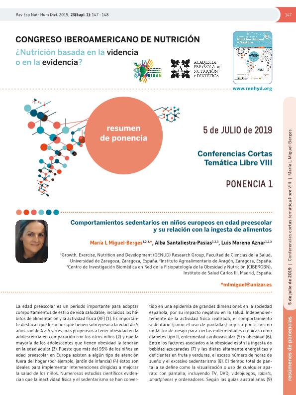 Comportamientos sedentarios en niños Europeos en edad preescolar y su relación con la ingesta de alimentos