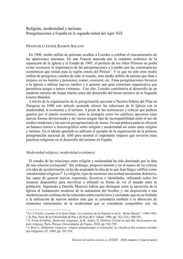 Religión, modernidad y turismo. Peregrinaciones a España en la segunda mitad del siglo XIX
