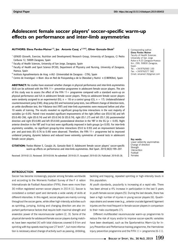 Adolescent female soccer players’ soccer-specific warm-up effects on performance and inter-limb asymmetries
