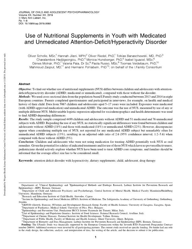 Use of Nutritional Supplements in Youth with Medicated and Unmedicated Attention-Deficit/Hyperactivity Disorder