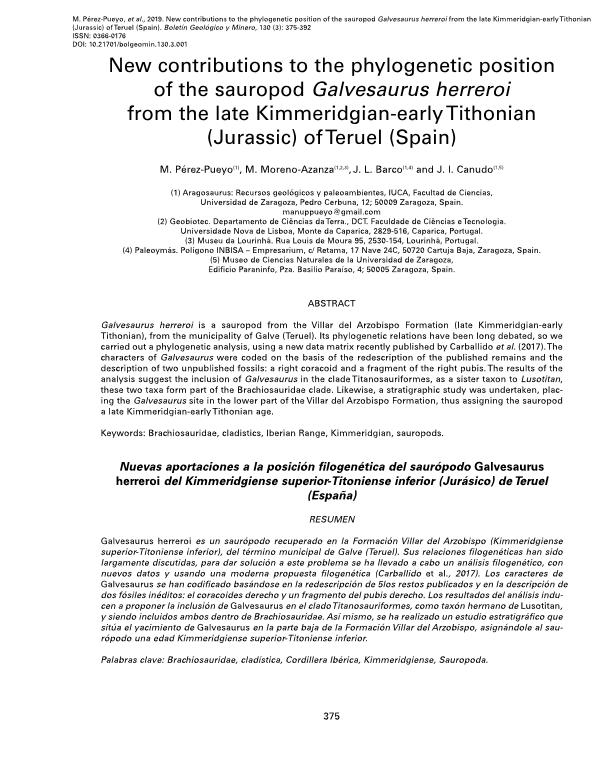 New contributions to the phylogenetic position of the sauropod galvesaurus herreroi from the late kimmeridgian-early tithonian (jurassic) of teruel (spain)