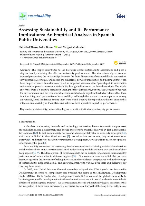 Assessing Sustainability and Its Performance Implications: An Empirical Analysis in Spanish Public Universities