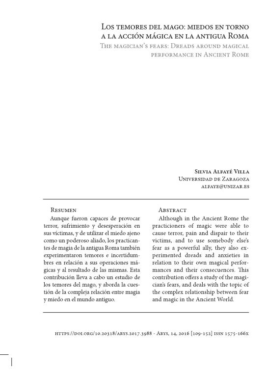 Los temores del mago: miedos en torno a la acción mágica en la antigua Roma
