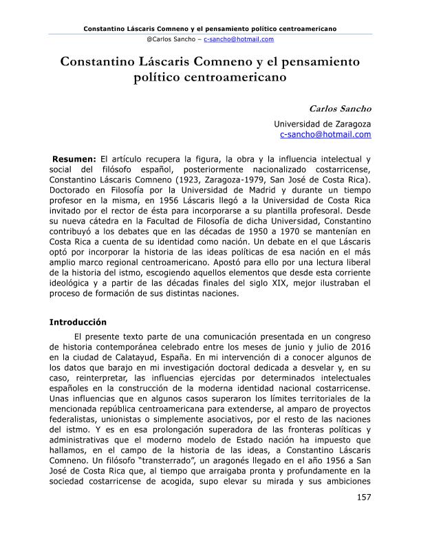 Constantino Láscaris Comneno y el pensamiento político centroamericano