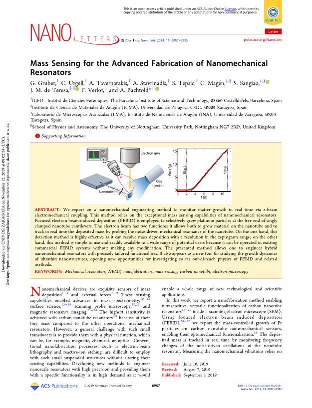 Mass Sensing for the Advanced Fabrication of Nanomechanical Resonators