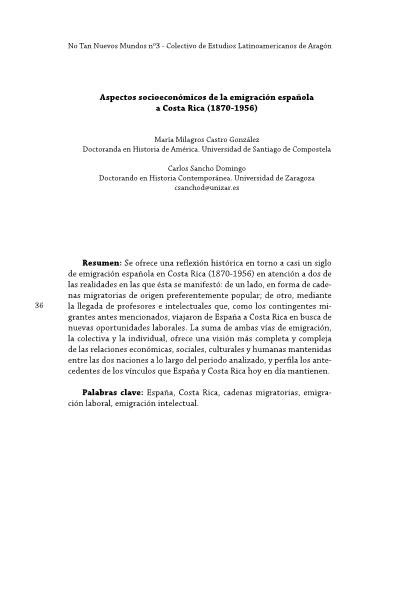 Aspectos socioeconómicos de la emigración española a Costa Rica (1870-1956)