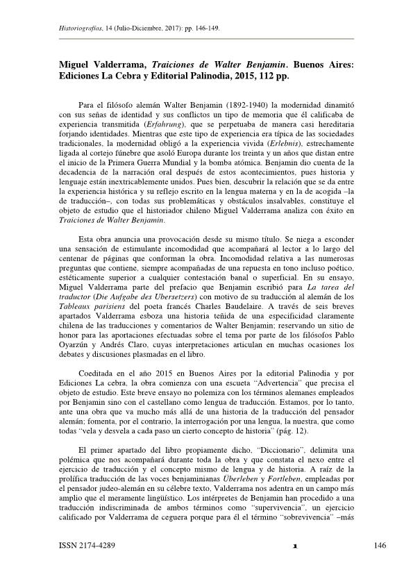 Miguel Valderrama, Traiciones de Walter Benjamin. Buenos Aires: Ediciones La Cebra y Editorial Palinodia, 2015, 112 págs.