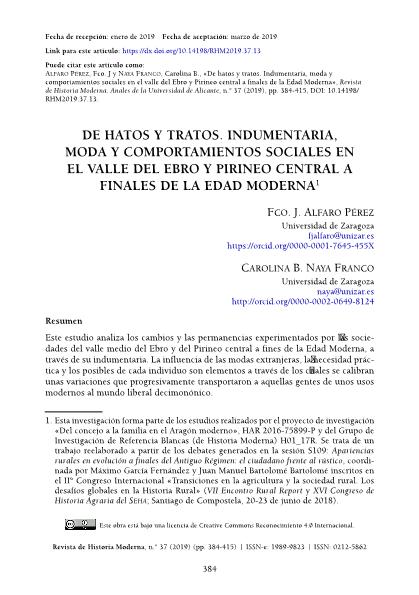 De hatos y tratos. Indumentaria, moda y comportamientos sociales en el valle del Ebro y Pirineo central a finales de la Edad Moderna