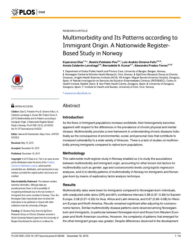 Multimorbidity and its patterns according to immigrant origin. A nationwide register-based study in Norway