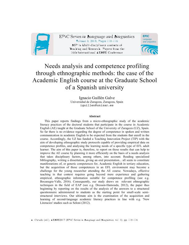 Needs analysis and competence profiling through ethnographic methods: the case of the Academic English course at the Graduate School of a Spanish university