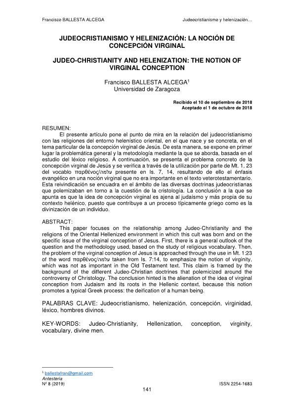 Judeocristianismo y helenización: la noción de concepción virginal