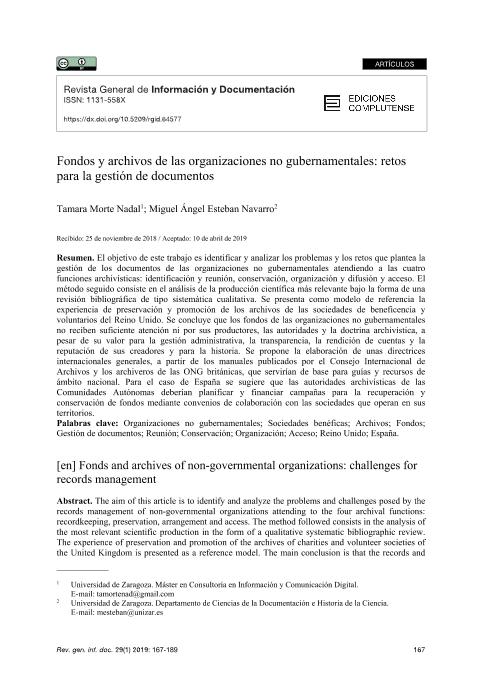 Fondos y archivos de las organizaciones no gubernamentales: retos para la gestión de documentos