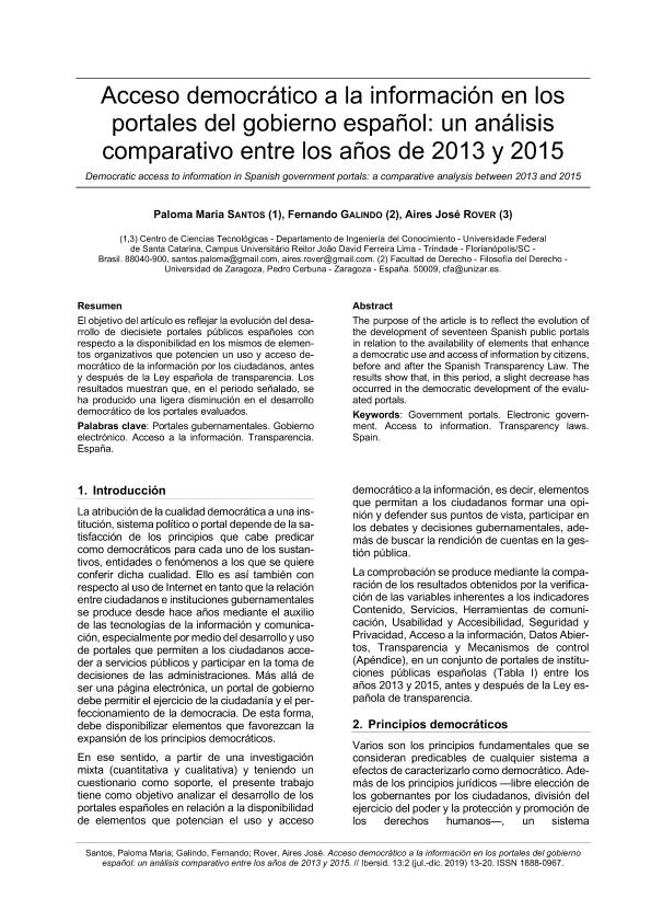 Acceso democrático a portales del gobierno español: un análisis comparativo entre los años 2013 y 2015