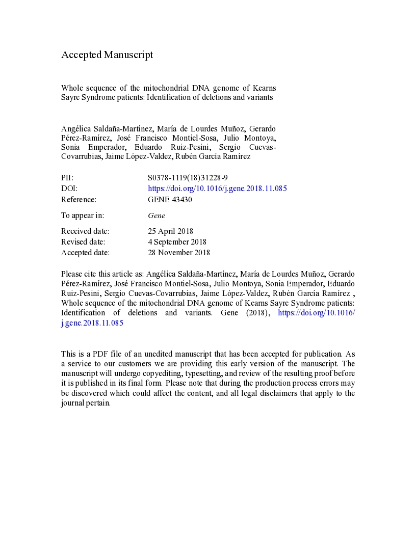 Whole sequence of the mitochondrial DNA genome of Kearns Sayre Syndrome patients: Identification of deletions and variants