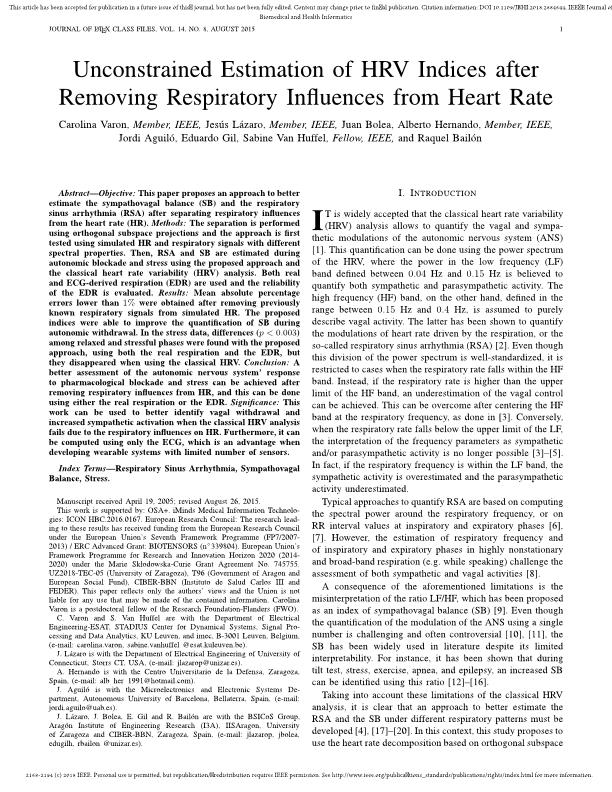 Unconstrained estimation of HRV indices after removing respiratory influences from heart rate