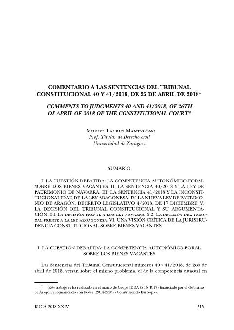 Comentario a las sentencias del Tribunal Constitucional 40 y 41/2018, de 26 de abril de 2018