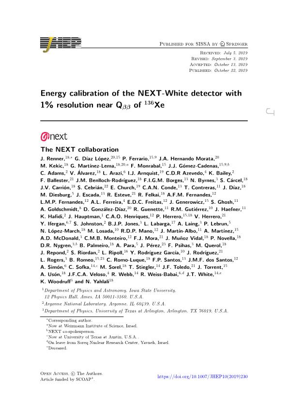 Energy calibration of the NEXT-White detector with 1% resolution near Qßß of 136Xe