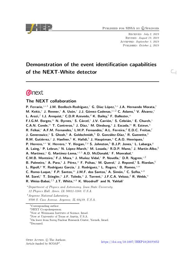 Demonstration of the event identification capabilities of the NEXT-White detector
