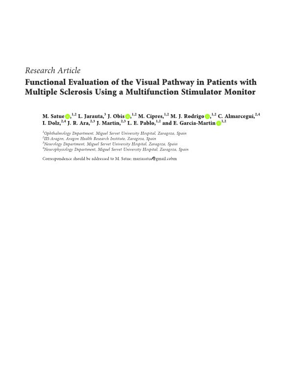 Functional Evaluation of the Visual Pathway in Patients with Multiple Sclerosis Using a Multifunction Stimulator Monitor