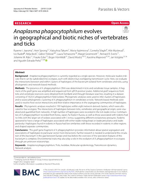 Anaplasma phagocytophilum evolves in geographical and biotic niches of vertebrates and ticks