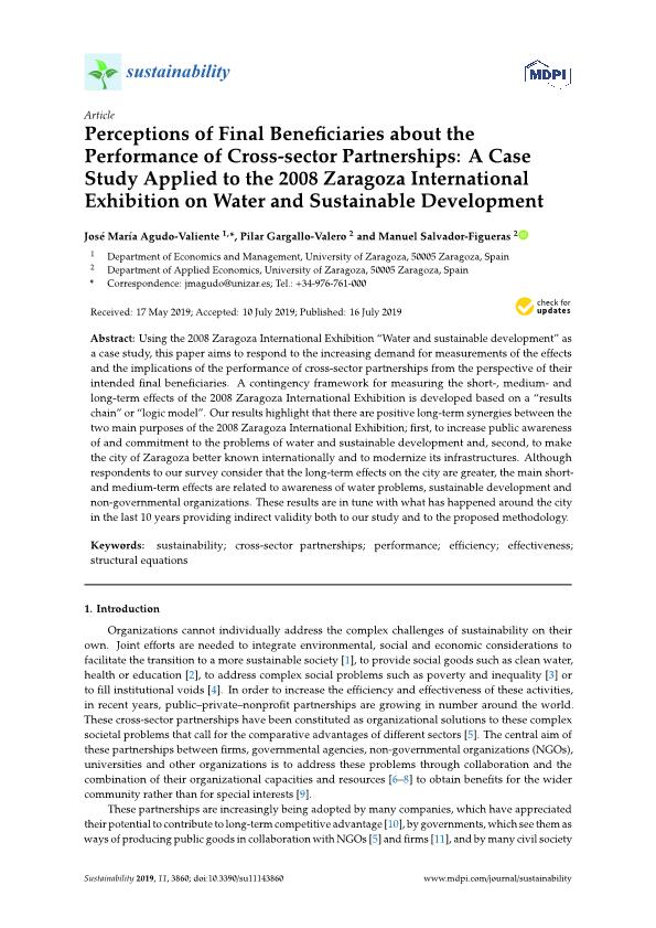 Perceptions of final beneficiaries about the performance of cross-sector partnerships: A case study applied to the 2008 Zaragoza International Exhibition on water and sustainable development