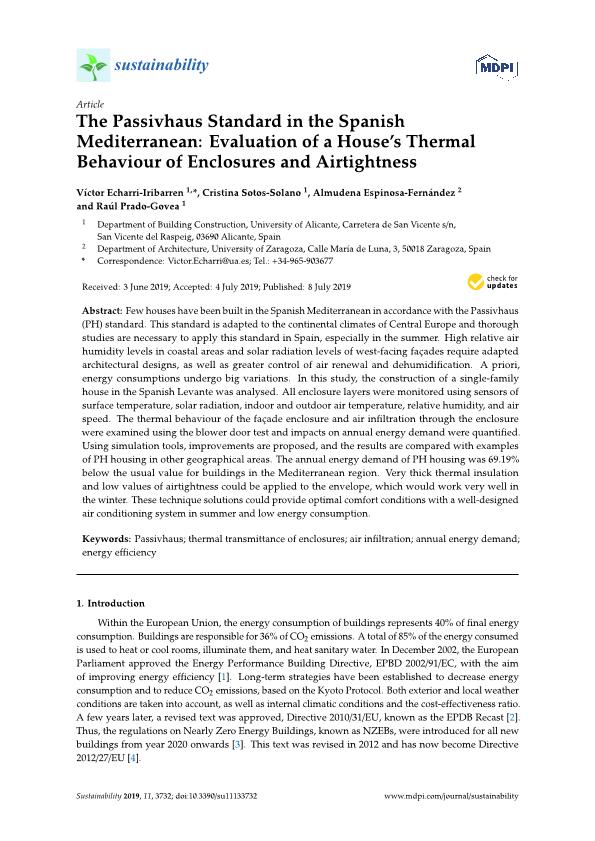 The Passivhaus standard in the Spanish Mediterranean: Evaluation of a house's thermal behaviour of enclosures and airtightness