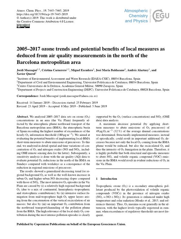 2005-2017 ozone trends and potential benefits of local measures as deduced from air quality measurements in the north of the Barcelona metropolitan area
