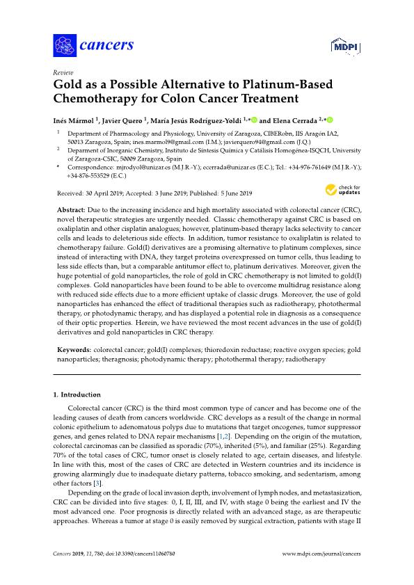 Gold as a possible alternative to platinum-based chemotherapy for colon cancer treatment