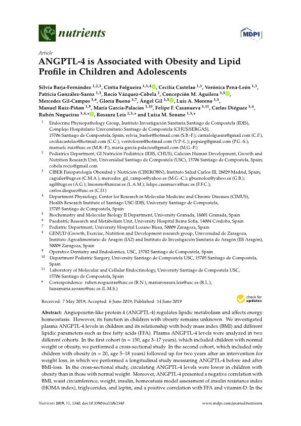 ANGPTL-4 is associated with obesity and lipid profile in children and adolescents