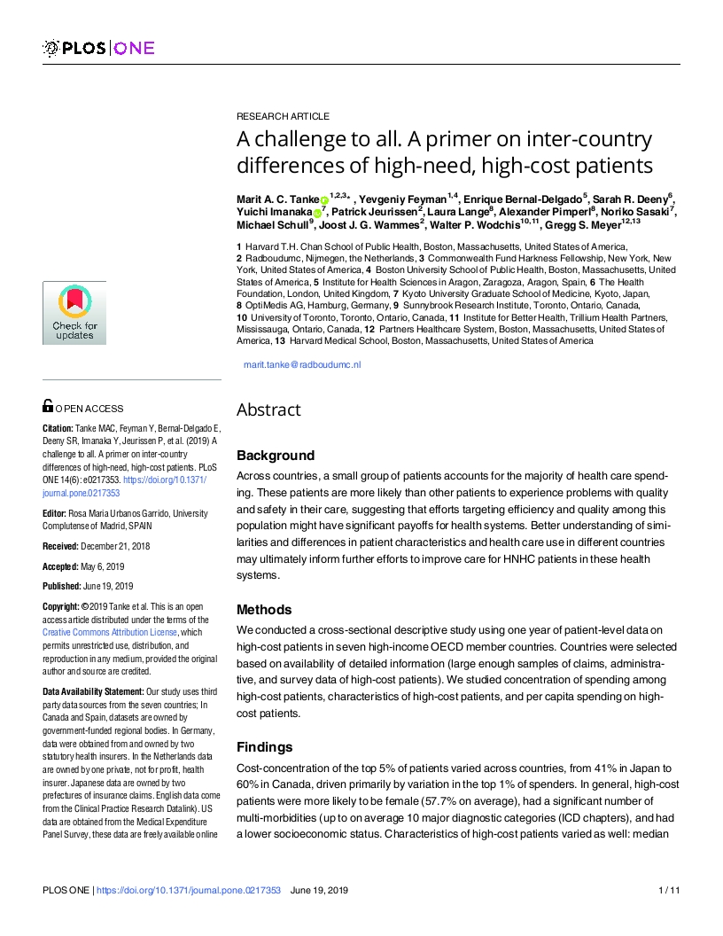 A challenge to all. A primer on inter-country differences of high-need, high-cost patients